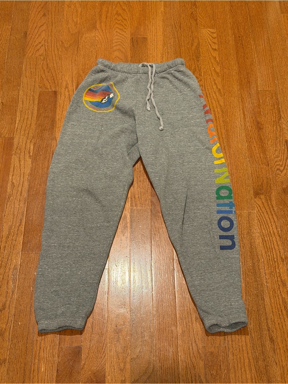 Aviator Nation Gray Sweatpants with Rainbow Logo and Side Lettering